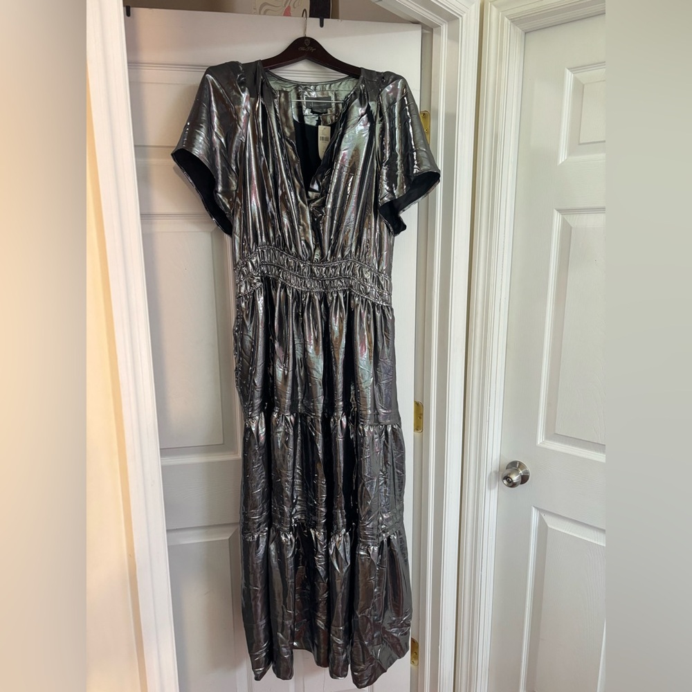 Anthropologie Silver and Black V-neck Maxi Gown